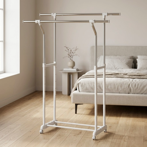 Organizador OEM de eBay, estantes de exhibición de ropa colgantes de metal doble, fabricante de fábrica, artículos para el hogar, almacenamiento de lavandería - Product Image 1