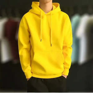 New Fashion Men Autumn Winter Hooded Street Long Sleeve Loose Solid Color Hooded Casual Blouse Fleece Tops Yellow <b>Hoodies</b> - Product Image 3