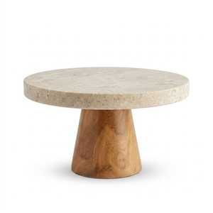 Support à gâteau en marbre avec base en bois, présentoir à desserts de luxe pour gâteaux, pâtisseries, décoration de table, réutilisable, passe au lave-vaisselle - Product Image 1