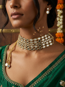 Luxury Fancy Traditional Embroidery Cording Indian Shisha Mirror Zari Work Handmade Organza Decorative Lace Choker <b>Necklace</b> Gold - Product Image 3