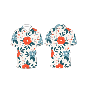 เสื้อโปโลลายดอกปะการังแบบกำหนดเอง ระบายอากาศได้ดี น้ำหนักเบา เหมาะสำหรับทีมกอล์ฟ แขนสั้น ผลิตด้วยเทคนิคการระเหิดสี คุณภาพสูง - Product Image 1