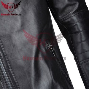 Chaqueta de Cuero Genuino Negra para Hombre, Corte Ajustado, Estilo Cafe Racer, Motociclista, Piel de Vacuno, Mangas Acanaladas, Clásica, Personalizada, Cálida para Invierno - Product Image 4