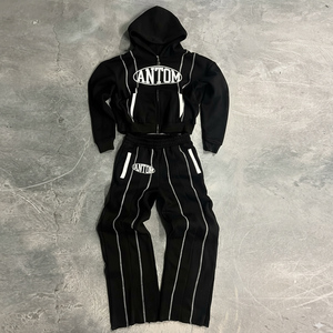Conjunto de Sudadera con Capucha y Pantalones Acampanados de Chándal Transpirable con Lavado Ácido y Parches Desgastados para Invierno - Product Image 4