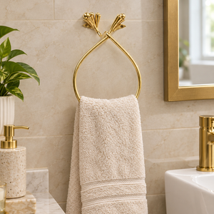 Support de serviette en laiton doré en forme de goutte d'eau avec deux supports muraux décoratifs, accessoires de salle de bain vintage de luxe pour hôtels et maisons - Product Image 2