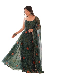 Designer <b>Red</b> Chiffon Straight Cut Kurti Long Navratri Festive Wear Dress With Embroidery Work Back Dori Pattern Suit Collection - Product Image 1