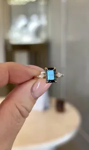 Luxury <b>Emerald</b> Cut Green Stone Moissanite <b>Ring</b> Crafted In 925 Sterling <b>Silver</b> With Side Diamond Accents For Women - Product Image 6