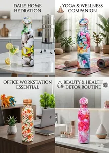 Bouteille d'eau en cuivre premium à motif floral, anti-fuite, sans joint, bienfaits ayurvédiques pour le yoga, la gym, la maison, le bureau et les cadeaux - Product Image 3