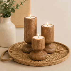 Handcrafted Natural Mango <b>Wood</b> Tealight Holders <b>Rustic</b> Wooden Candle Stand For Home Decor Wedding Centerpiece And Giftings - Product Image 4
