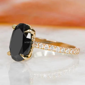 Elegante Anillo Ovalado de Diamantes Negros en Oro Amarillo, Anillo de Compromiso para Mujer, Joyería Fina de Lujo, Regalo para Ella, Aniversario de Bodas - Product Image 4