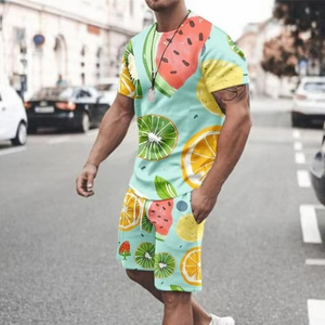 <b>Men's</b> Casual Breathable OEM Custom Summer 2-Piece Cotton <b>Fleece</b> <b>Short</b> Sleeve T-Shirt <b>Shorts</b> Set Custom Color Design Digital - Product Image 5