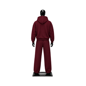 Maroon mens <b>full</b> <b>zip</b> <b>hoodie</b> tracksuit set plain fleece jogger pants maroon casual streetwear two piece sports outfit relaxed fit - Product Image 2