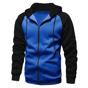 Sweat-shirt à capuche zippé noir à manches raglan, coupe oversize, décontracté, pour le printemps, en molleton bouclette 100% coton respirant - Product Image 5