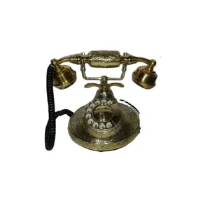 Telefone antigo com mostrador interno gravado em latão, telefone antigo tradicionalmente dourado para escritório, decoração de casa e sala de estar