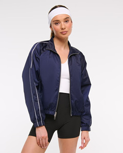 Veste coupe-vent bleu marine pour femme, manches longues, fermeture éclair, col montant, respirante, en polyester, pour l'automne - Product Image 6