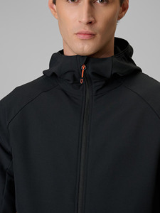 Veste coupe-vent à capuche noire pour homme, fermeture éclair, sportive, automne, extérieur, polyester, coupe régulière, couleur unie avec accents orange - Product Image 5