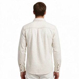 Camisa de mezclilla para hombre al por mayor, barata, con cuello vuelto, ecológica, informal, lavada, con botones, bolsillo en el pecho, antiarrugas, transpirable BD - Product Image 3