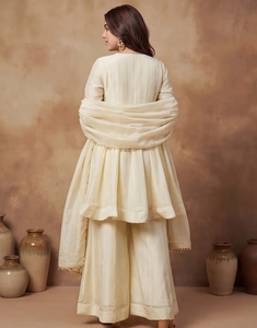 Kurta Sharara Dupatta Festiva KV Cream Mirror Work - Product Image 3