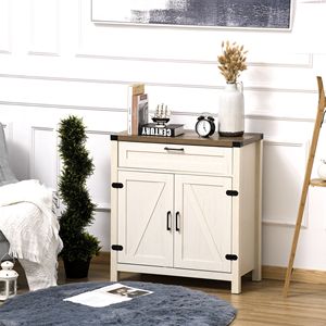 Credenza/Buffet in Legno di Mango Bianco per Villa e Sala da Pranzo con Cassetto e Ripiano - Product Image 2