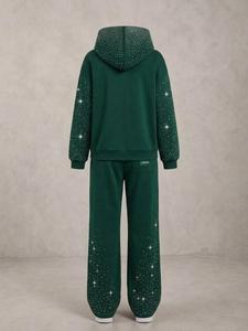 Custom Rhinestone Tracksuit <b>Zip</b> Up Hoodie Jogger <b>Sweatshirt</b> Set Winter Streetwear OEM Service - Product Image 2