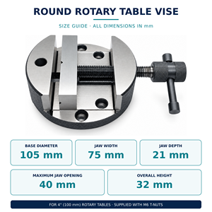 Étau de table rotatif rond 100 mm en fonte à mâchoires rainurées en V, avec écrous en T M6, pour tables de 4 pouces, pour le maintien de pièces en fraisage de précision, 3 et 4 fentes - Product Image 6