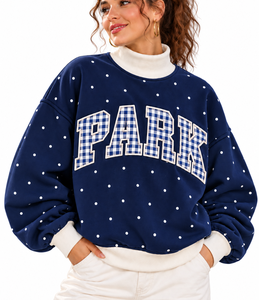 Sweat-shirt personnalisé pour femme, col montant oversize, impression OEM, 100% coton, motif gingham, épaules tombantes, décontracté, léger, pull-over - Product Image 5