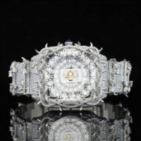 Montre-bracelet de luxe spectaculaire en moissanite et diamant, boîtier en acier inoxydable, mouvement à quartz, bracelet de 20 mm, design hip-hop glacé, étanche 10 bars