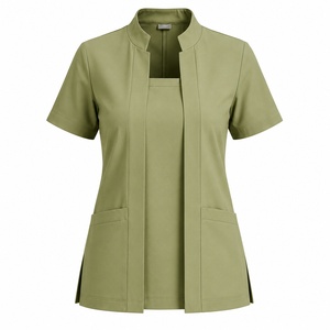 Women's Olive Green <b>Scrub</b> Set Short Sleeve Top With Pockets And Matching Pants Hospital Uniforms For Healthcare Professionals - Product Image 2