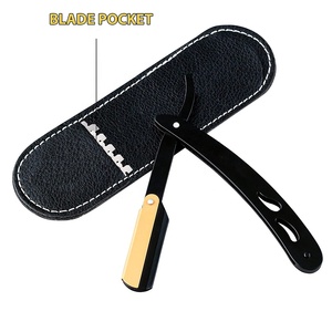 High Quality 5.5\" Cut Throat Razor Salon Use Single Manual Folding Black Barber Shaving Razor Leather <b>Pouch</b> Hair Face Bikini - Product Image 4