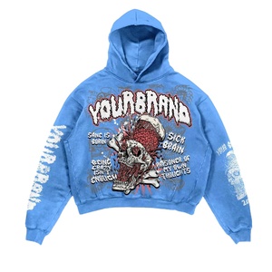 Sweat à capuche d'hiver en polaire lourde de luxe pour hommes personnalisé surdimensionné déchiré ourlet brut lavé à l'acide sérigraphié 100% - Product Image 2