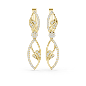 Boucles d'oreilles pendantes en or jaune 14 carats avec diamant de laboratoire taille ronde, motif feuille, plaqué or rose, or blanc et or jaune, luxe - Product Image 5