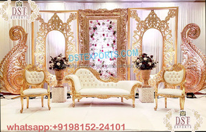 กรอบตกแต่งสถานที่จัดงานแต่งงานที่ยิ่งใหญ่กรอบเส้นใยสีทองสำหรับเวทีแต่งงานสหรัฐอเมริกางานแต่งงานในร่มกรอบเวทีแผง - Product Image 5
