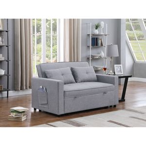 Zoey 56 \ "divano letto convertibile grigio chiaro in lino con tasche laterali - Product Image 1