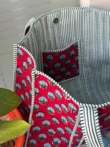 Elegante Bolso Tote de Verano Estilo Bohemio de Alta Calidad con Cierre Abierto, Bolso de Mano con Estampado a Bloques, Moda para Todas las Temporadas, India, Mujer - Product Image 3