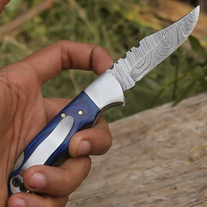 Custom Handmade Damascus Steel Folding Pocket Knife <b>Back</b> Clip Leather Sheath Utility Knife-OEM Supported <b>Drop</b> Shipping Available - Product Image 3