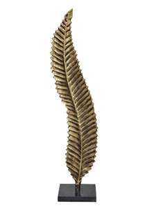 ประติมากรรมใบเฟิร์นอะลูมิเนียมเคลือบทองเหลืองโบราณ งานศิลปะพฤกษศาสตร์แบบมินิมอล ตั้งบนฐานหินอ่อนสีดำ สำหรับตกแต่งบ้านสมัยใหม่ - Product Image 4