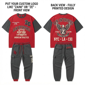 Conjunto Deportivo Informal Ecológico de Primera Calidad, Camiseta de Jersey de Algodón 100% Tejido, Pantalón de Felpa de 320 GSM, Color Rojo Carbón - Product Image 1
