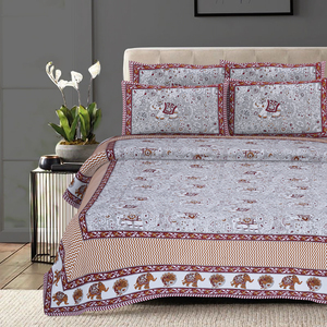 Sábanas con fundas de almohada de algodón, decoración para el hogar, tamaño King, ropa de cama con estampado Jaipuri, estampado animal, de Indian Consigners - Product Image 3