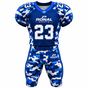Ensemble de maillot de football américain personnalisé rembourré en polyester, col en V, manches courtes, unisexe, style entraînement et match pour équipe - Product Image 1