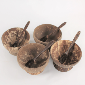 Bol en noix de coco bio avec base et cuillère de service pour salade et dessert végétaliens, vente en gros du Vietnam - Product Image 2