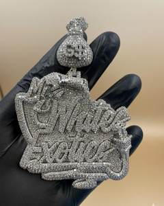 Collar con colgante de letra inicial estilo Hip Hop, con diseño de bolsa de dinero y cadena de eslabones, de Plata 925 y Diamante Moissanita VVS, para hombre, con incrustaciones de diamantes, con nombre, número o letra - Product Image 1