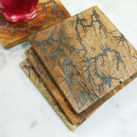 Sous-verres modernes en résine de bois de qualité supérieure, avec incrustation en laiton, motif abeille et pêche artistique, carrés, épaisseur 8 mm, écologiques