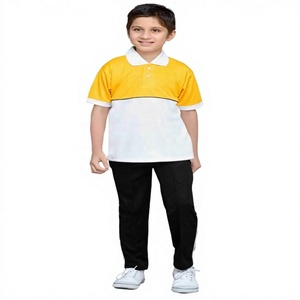 Custom Design Boys Solid Polo T-Shirt and Pants Set Polyester Short Sleeve Sports Uniform with SMART FABRIC for School - Product Image 1