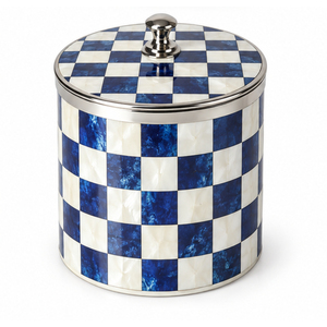 Seau à glace de luxe en métal incrusté de nacre, double paroi en acier inoxydable, refroidisseur à vin, motif mosaïque bleu à carreaux, articles de bar - Product Image 1