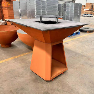 Barbecue au charbon de bois moderne en acier Corten de qualité supérieure, foyer extérieur avec certification CE, allumage automatique pour jardin, camping, brûlage de bois - Product Image 2