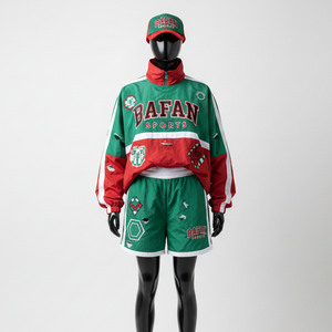 Conjunto corto cortavientos ligero para mujer, tela de nailon premium, estilo con paneles en contraste, logotipo personalizado con termoimpresión, ropa deportiva de talla grande - Product Image 6