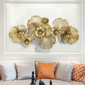 Décoration murale de luxe en métal, motif lotus superposé horizontal, gris et blanc, sculpture murale florale 3D pour salon - Product Image 3