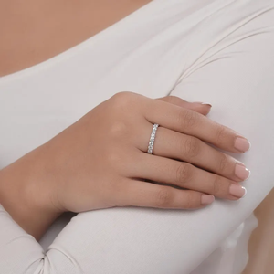 Anillo de Diamantes Cultivados en Laboratorio, Media Eternidad, Oro de 18K o Platino, Anillo de Bodas, Certificado IGI, Anillo de Diamantes Apilable para Mujer - Product Image 3
