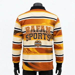 T-shirt de rugby pour homme, tissu polyester de haute qualité, design à rayures audacieuses, impression par sublimation, logo personnalisé. Polos de rugby pour homme. - Product Image 5