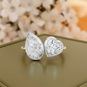 Bague Toi et Moi en Diamant de Laboratoire, Coupe Poire Cœur, 1,5-2,5 CT, Or Massif 18K, Plaqué Or, Bague de Fiançailles Minimaliste, Certifiée IGI - Product Image 4