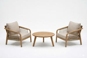 Ensemble de salle à manger d'extérieur en bois massif d'acacia, 2 chaises longues, 1 petite table, détails en corde, design minimaliste, écologique, durable, léger - Product Image 2